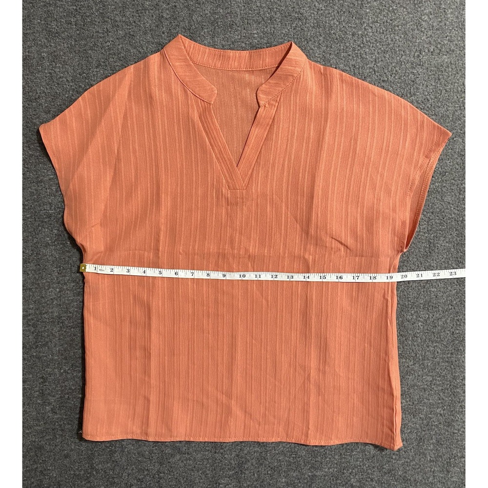 V-Neck Short Sleeve Textured Tunic Orange Size M - Picture 3 of 7